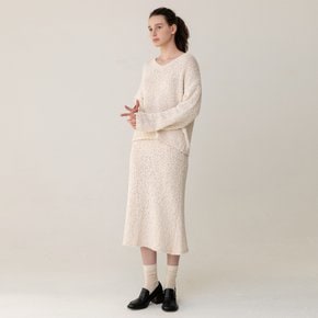 Boucle A-line Knitted Skirt Cream