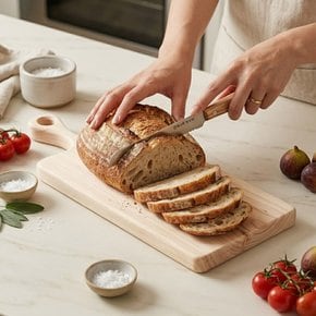 편백나무 통원목 손잡이도마(빵도마) 히노끼 무절 우드 커팅보드 캠핑 플레이팅 36x15x2.5cm