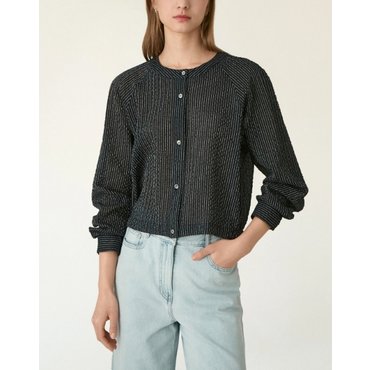 DKNY 스트라이프 크롭 블라우스 (DW2F3WBL435L)