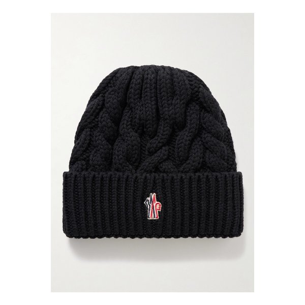 몽클레어 아플리케 케이블 니트 울 비니 블랙 46376663162845208