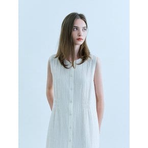 Seersucker sleeveless shirring long dress - ivory