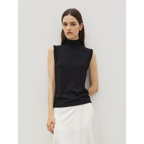 Wholegarment Mock Neck Sleeveless Knit Top Black