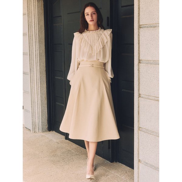 Fabiana / Belted Point A-line Skirt(2color)