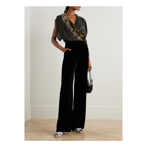 살로니 새틴 트리밍 벨벳 와이드 팬츠 블랙 46376663162908477