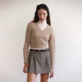 V NECK CABLE KNIT BEIGE