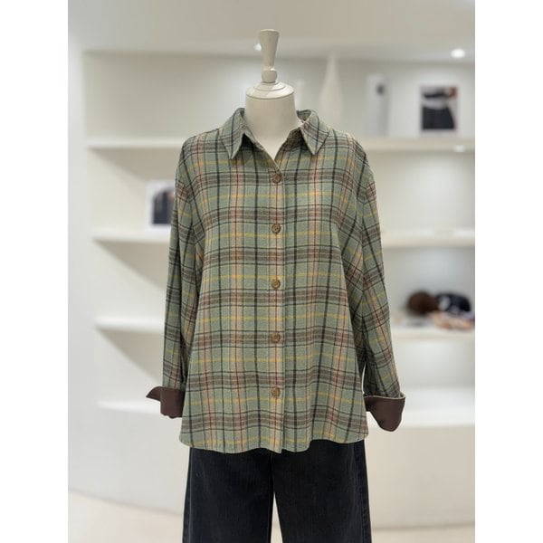 [여주점] 여성 소매 배색 체크 셔츠(L254MSC038)