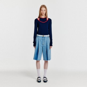 EENK YECO Pleated Denim Bermuda Shorts - Blue