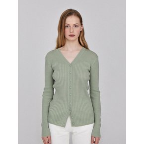 Light Green Ribbed silhouette Cardigans