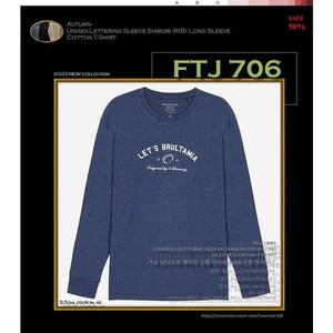 뱅뱅 가을 남녀공용 레터링 소매 시보리(RIB) 긴팔 면 티셔츠 FTJ 706-68