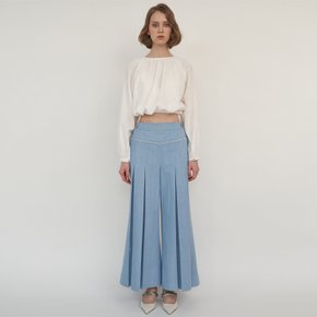 DENIM WIDE PLEATS PANTS