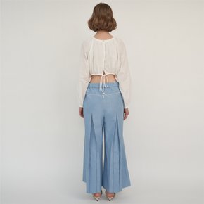 DENIM WIDE PLEATS PANTS