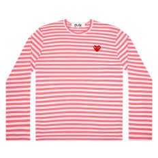 꼼데가르송 꼼데가르송 플레이 여성용 스트라이프 L/S 티셔츠 핑크/화이트 AZ-T277-051