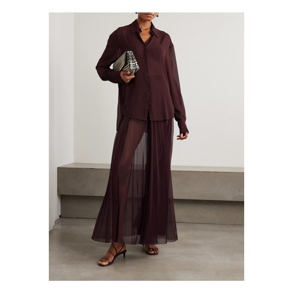 더프랭키샵 발렌 플리츠 메시 맥시 스커트 버건디 1647597360482618