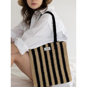 COTTON STRIPE SHOULDER BAG-BEIGE&BLACK/PINK&BROWN