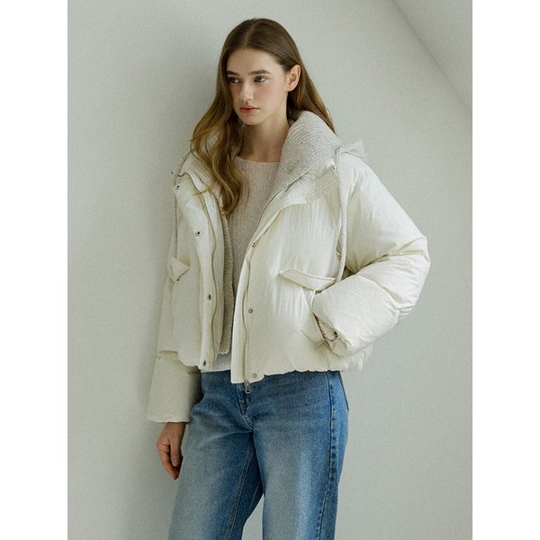 Knit Hooded Crop Down Padding Ivory AT5JUF055IV