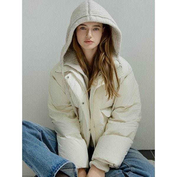 Knit Hooded Crop Down Padding Ivory AT5JUF055IV
