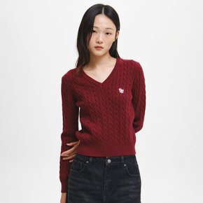 WOMAN 울 케이블 브이넥 풀오버 [PLUM] / GF7LKP504