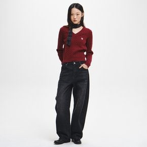 WOMAN 울 케이블 브이넥 풀오버 [PLUM] / GF7LKP504