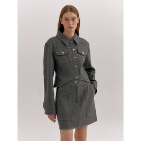 WOOL STITCH CURVED-HEM JACKET (CHARCOAL)