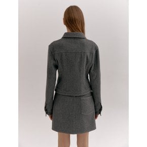 WOOL STITCH CURVED-HEM JACKET (CHARCOAL)