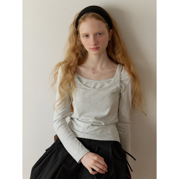 [리퍼브] Sou layered t-shirt_2piece (melange gray)