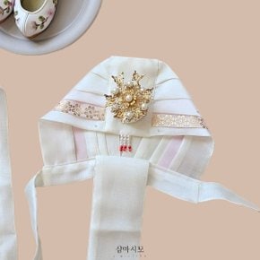 여아한복 모자 떨잠 장식 아이보리 굴레