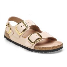 우먼 Birkenstock 밀라노 빅 버클 천연가죽 패턴트 에나멜 - High-Shine New 베이지 10