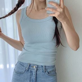 골지 민소매 티셔츠 라운드넥 스판 이너 슬림 망고 나시티_P432794038