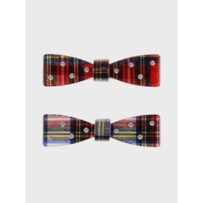 POLKA DOT BOW HAIR CLIP SET 2PCS (TARTAN CHECK)