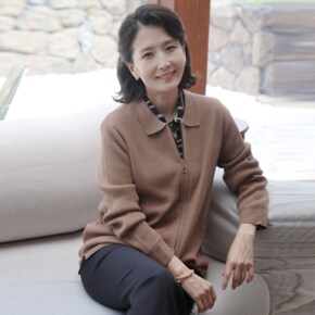 J31379 루크 골지 짚업 니트가디건/중년여성의류
