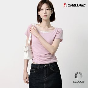 여성 여름 스판 크롭 셔링 반팔 티셔츠 SATO013