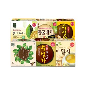 녹차원 티백차 6종 한번에 쓱(현미녹차 50T+둥굴레차50T+메밀차 40T+우엉차 40T+옥수수수염차50T+헛개나무차40T)