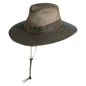 Dorfman 퍼시픽 맨즈 Weathered Big Brim 메쉬 사파리 햇 캡 모자 브라운 6686887