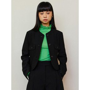 Celine Round No Collar Crop Jacket - Black