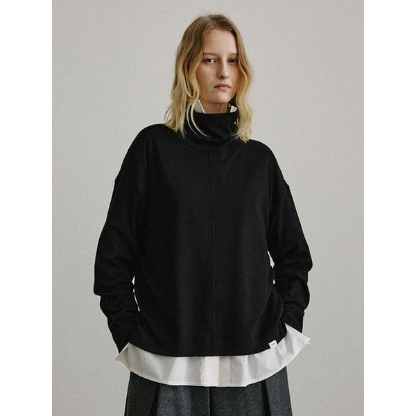 루즈핏 러프 하이넥 티셔츠_BLACK