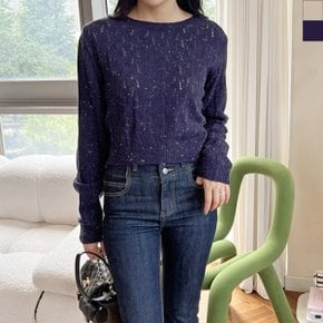블레오 여성 봄 가을 크롭 라운드넥 패턴 데일리 긴팔 니트