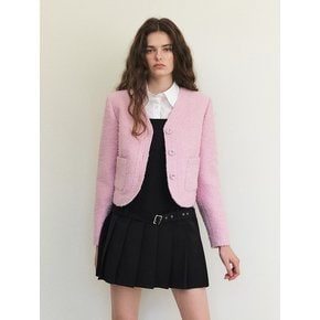 Curved Boucle Tweed Jacket, Pink