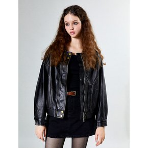 Seam Detail Leather Jacket (BLACK)