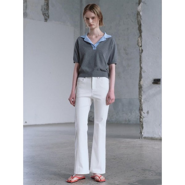 [Fine Cotton] Open Collar Knit Pullover  Grey (KE6351M053)