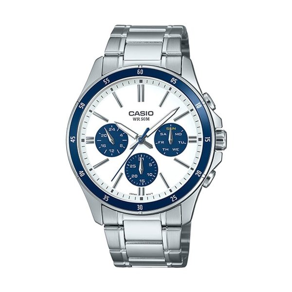 카시오 MTP-1374D-7A2 남성 라운드 아날로그 메탈 손목 시계