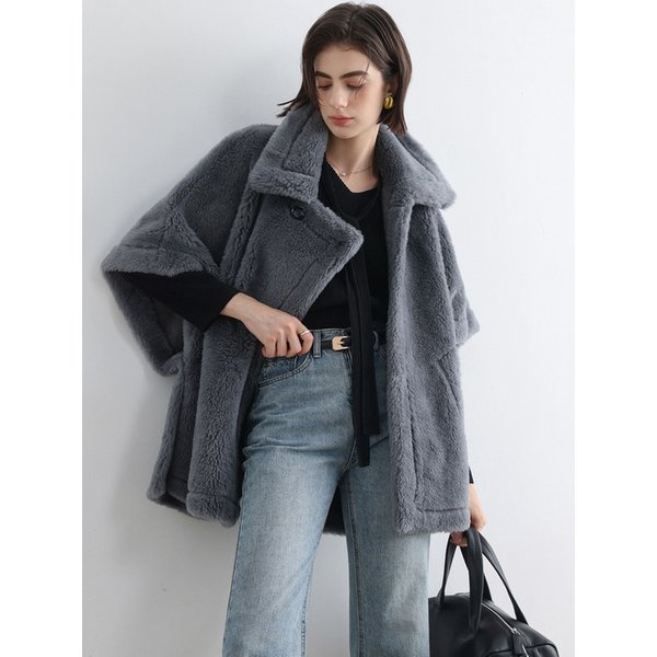 시엔 시어링 양모 무스탕 케이프 코트_3colors