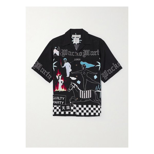 와코 마리아 컨버터블 칼라 프린트 매트 새틴 셔츠 블랙 1647597335718082