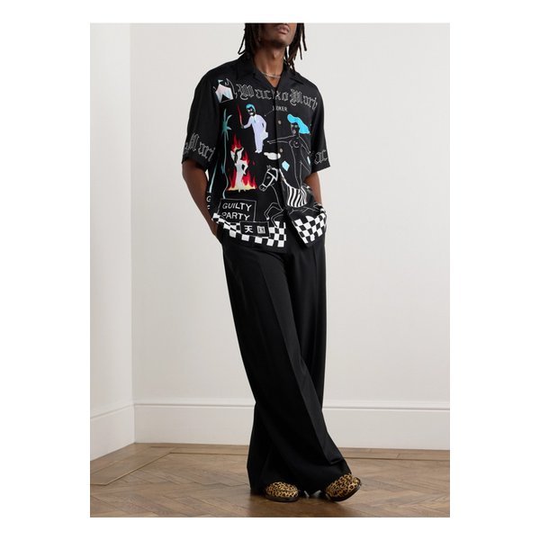 와코 마리아 컨버터블 칼라 프린트 매트 새틴 셔츠 블랙 1647597335718082