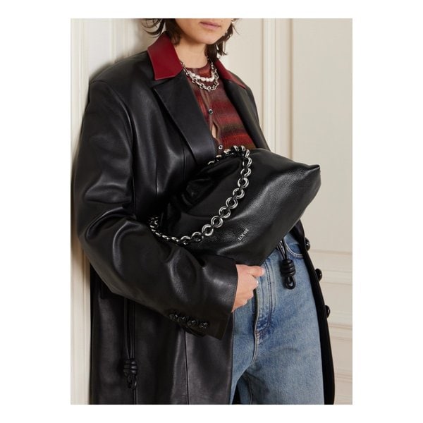 플라멩코 라지 텍스처 가죽 숄더 백 블랙 1647597352098146