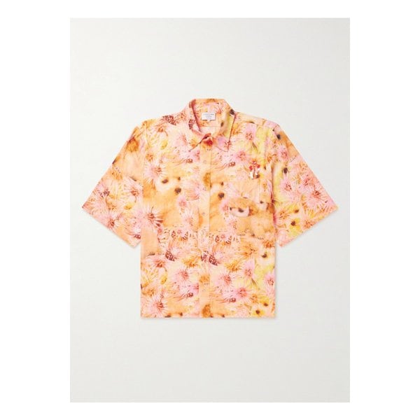 시퀸 장식 프린트 로즈 실크 셔츠 옐로 1647597315295012