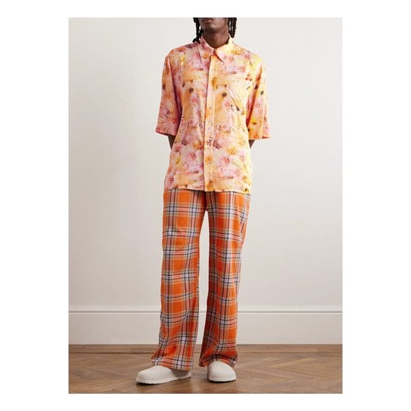 시퀸 장식 프린트 로즈 실크 셔츠 옐로 1647597315295012