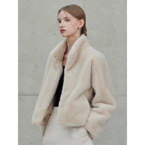 High Neck Eco Fur Jacket_Light Beige