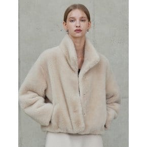 High Neck Eco Fur Jacket_Light Beige