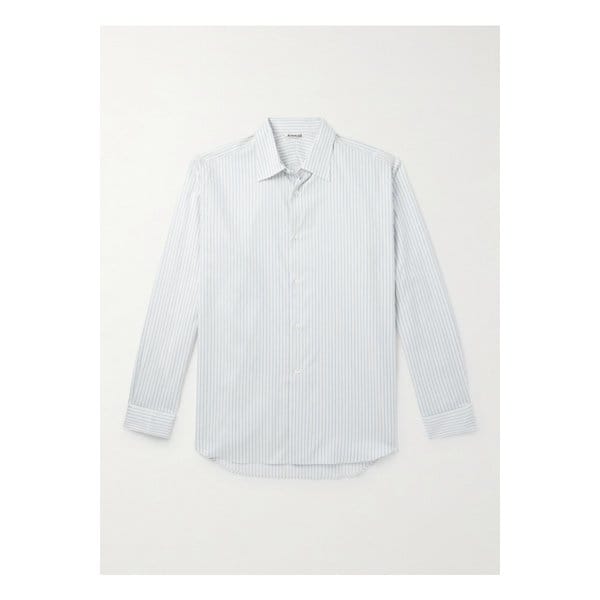 슬림핏 스트라이프 코튼 실크 혼방 트윌 셔츠 화이트 46376663162885150