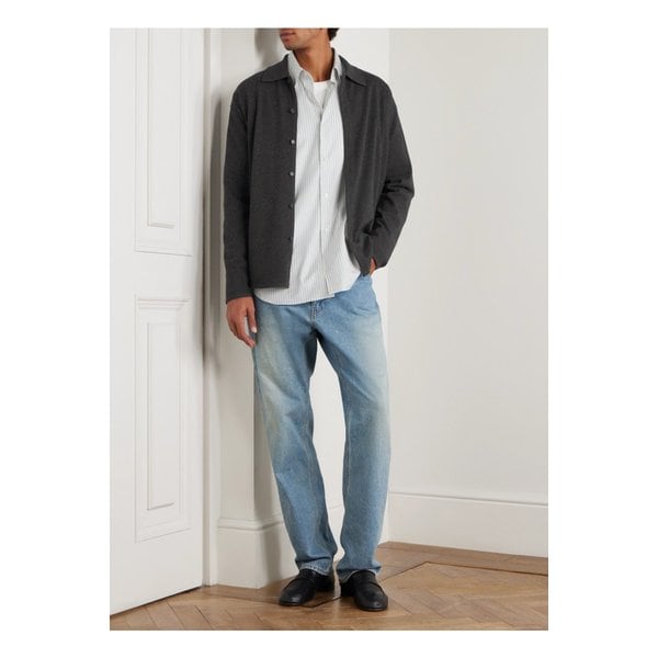 슬림핏 스트라이프 코튼 실크 혼방 트윌 셔츠 화이트 46376663162885150